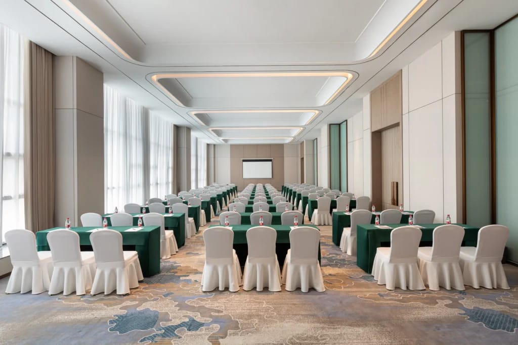 Conference hall set theatre-style for a large event